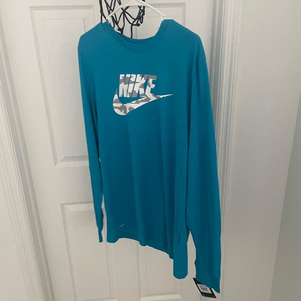 Nike Blue Long Sleeve Shirt with white camo print